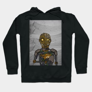 Cypherbot - Steampunk Robot with Glass Eyes and Waves Glyph Hoodie